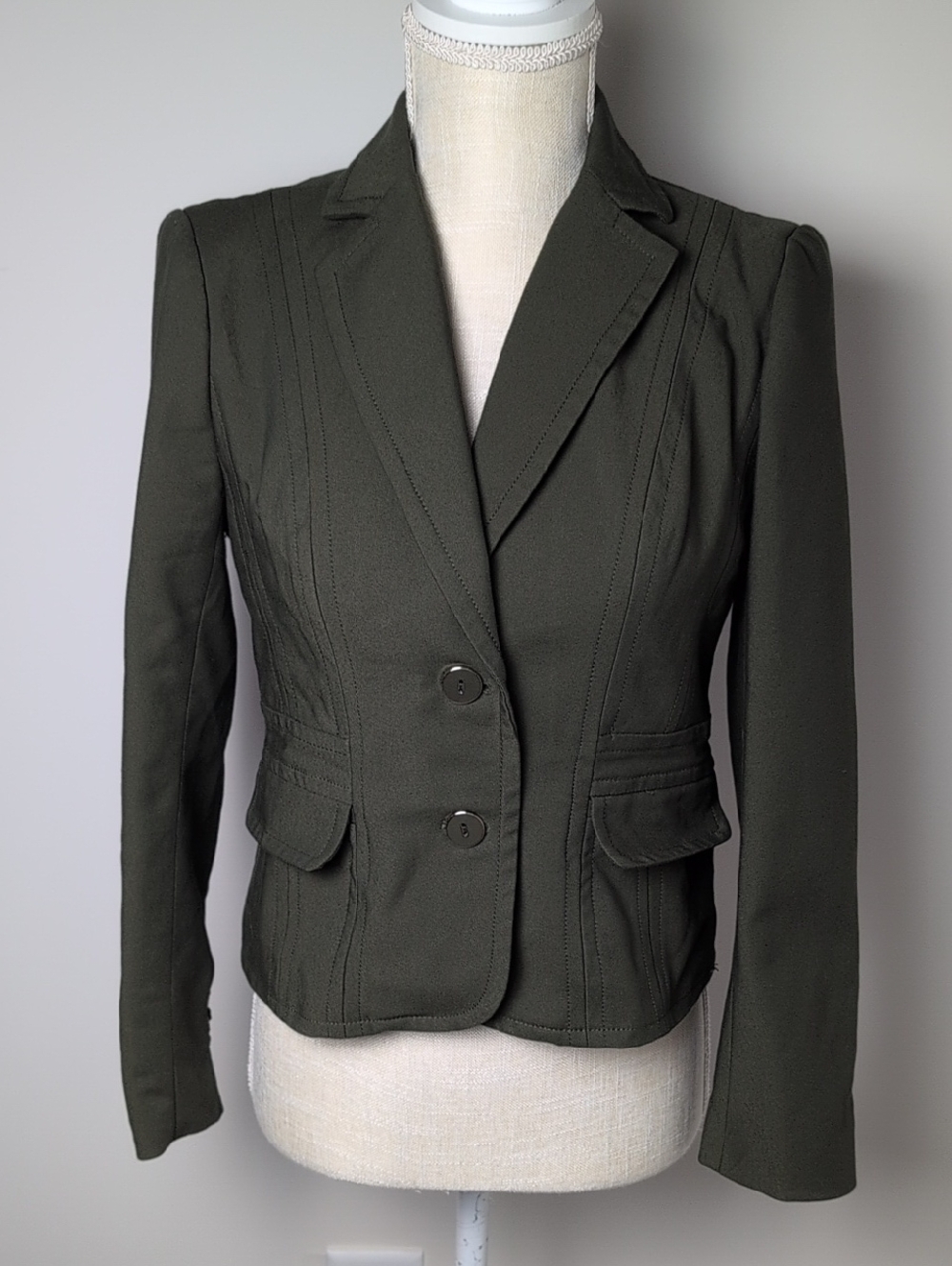 New York & Company Olive Green Tailored Two-Button Blazer